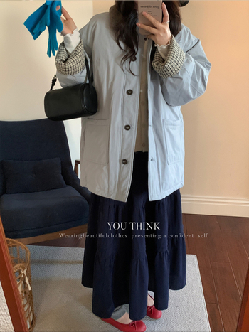 YOU THINK Ženska jakna od perja s krznenim ovratnikom, debela toplina, punjenje od bijelog patka perja 101-200 g, srednja duljina, slobodan kroj, korejsko-japanski stil