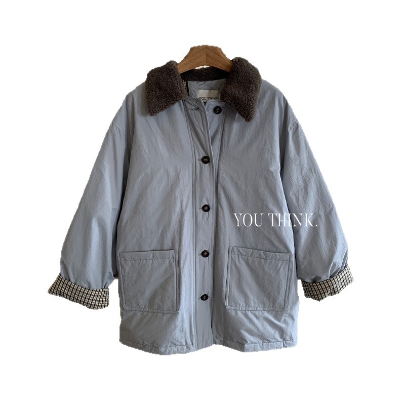 YOU THINK Ženska jakna od perja s krznenim ovratnikom, debela toplina, punjenje od bijelog patka perja 101-200 g, srednja duljina, slobodan kroj, korejsko-japanski stil