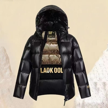 Ανδρικό πουπουλένιο μπουφάν με κουκούλα, μακρύς σχεδιασμός, 100% goose down, παχιά μόνωση, πολυεστερικό ύφασμα