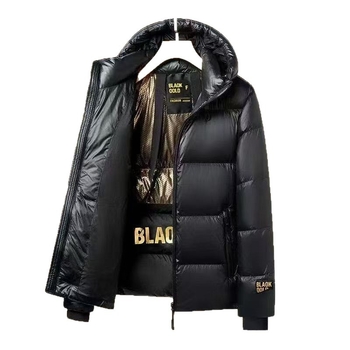 Ανδρικό πουπουλένιο μπουφάν με κουκούλα, μακρύς σχεδιασμός, 100% goose down, παχιά μόνωση, πολυεστερικό ύφασμα