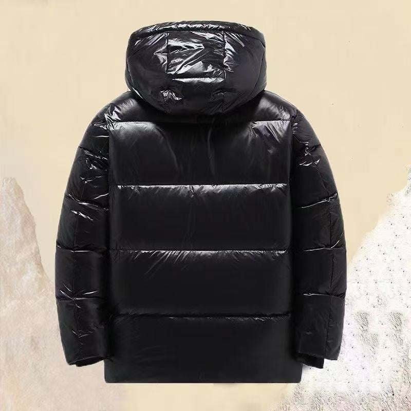 Ανδρικό πουπουλένιο μπουφάν με κουκούλα, μακρύς σχεδιασμός, 100% goose down, παχιά μόνωση, πολυεστερικό ύφασμα