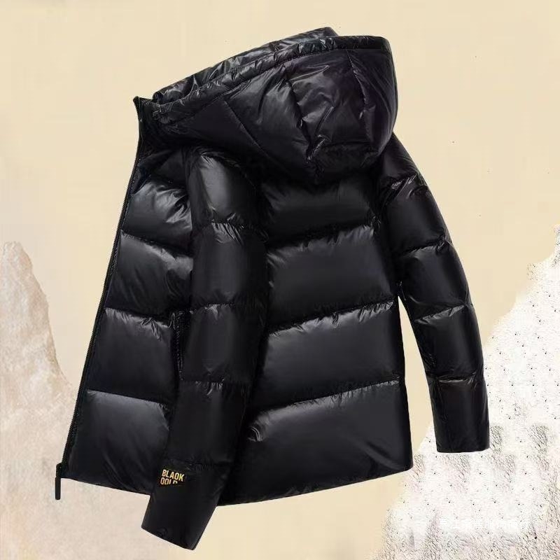 Ανδρικό πουπουλένιο μπουφάν με κουκούλα, μακρύς σχεδιασμός, 100% goose down, παχιά μόνωση, πολυεστερικό ύφασμα