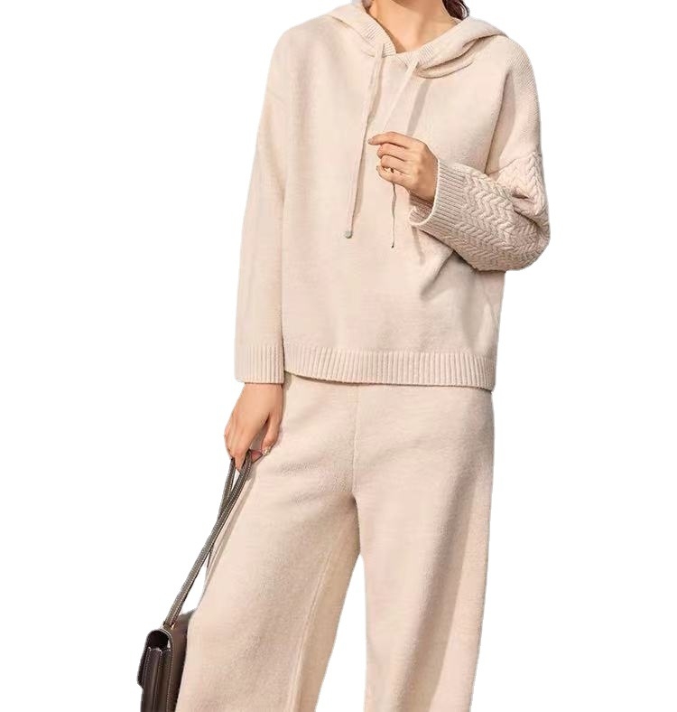 Vuneni komplet s kapuljačom od plosnatog pletenja za OEM — uzorak prerade, crtanje, računalni ravni pleteni stroj