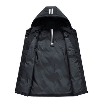 Muška vesta s pamukom punjenjem i kapuljom, stojeći ovratnik, više džepova, debela izolacija, poliester tkanina