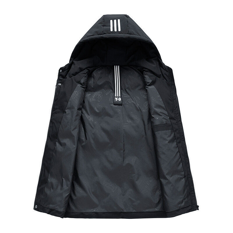 Muška vesta s pamukom punjenjem i kapuljom, stojeći ovratnik, više džepova, debela izolacija, poliester tkanina