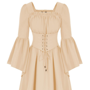 Ženska midi haljina s Feifei rukavima, U ovratnik, elastičan pojas, suknja s panelima, poliester 90–95%