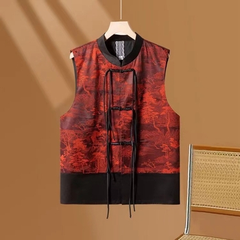 Ženski satenski prsluk u kineskom stilu, bez rukava, stojeći ovratnik, proljeće 2025, umjetnički retro