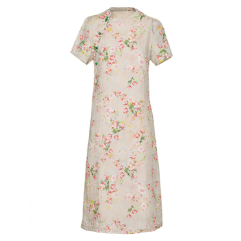 Haljina od ramije s printsom breskvinog cvijeća, okrugli izrez, kratki rukavi, duga haljina, retro stil