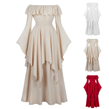 Šaty: vintage stredoveký inšpirovaný renesančný maxi strih s elastickou taliou, dlhá A-línia sukňa, nafúknuté rukávy, okrúhly výstrih, polyester.