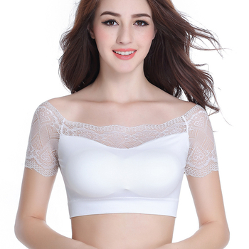 Bez naramenica čipkasti bust wrap top s pjensastim jastučićima, bez šavova, materijal: 95% najlon i rastezljiva pamuk