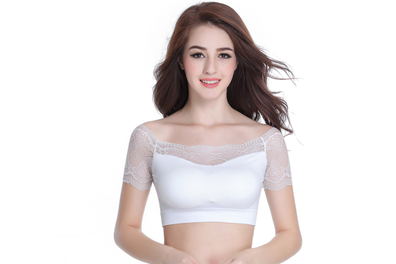 Bez naramenica čipkasti bust wrap top s pjensastim jastučićima, bez šavova, materijal: 95% najlon i rastezljiva pamuk