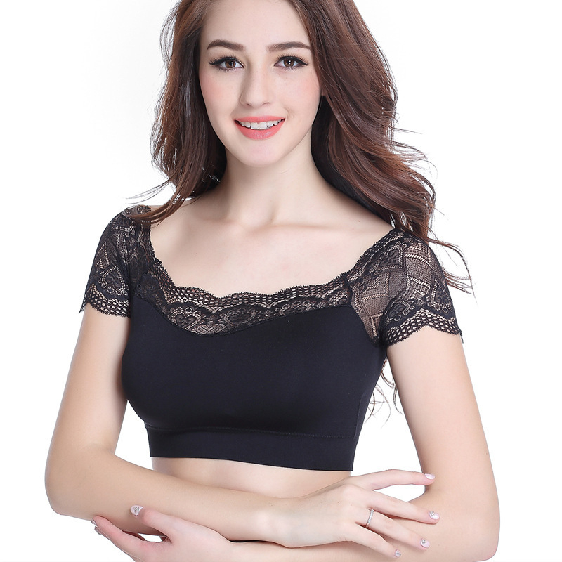 Bez naramenica čipkasti bust wrap top s pjensastim jastučićima, bez šavova, materijal: 95% najlon i rastezljiva pamuk