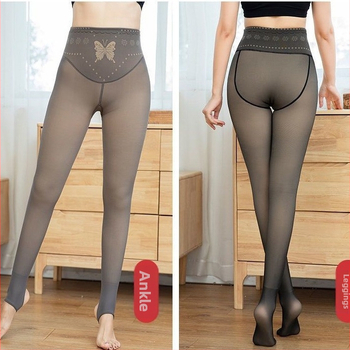 Sieviešu neilona zeķbikses ar 3D tauriņiem, augsta josta vēdera kontrolei, bieza fleece iekšējā oderējums, vienkrāsains raksts, deviņpunktu zeķes, Rompers garums, vecuma grupa 18–40