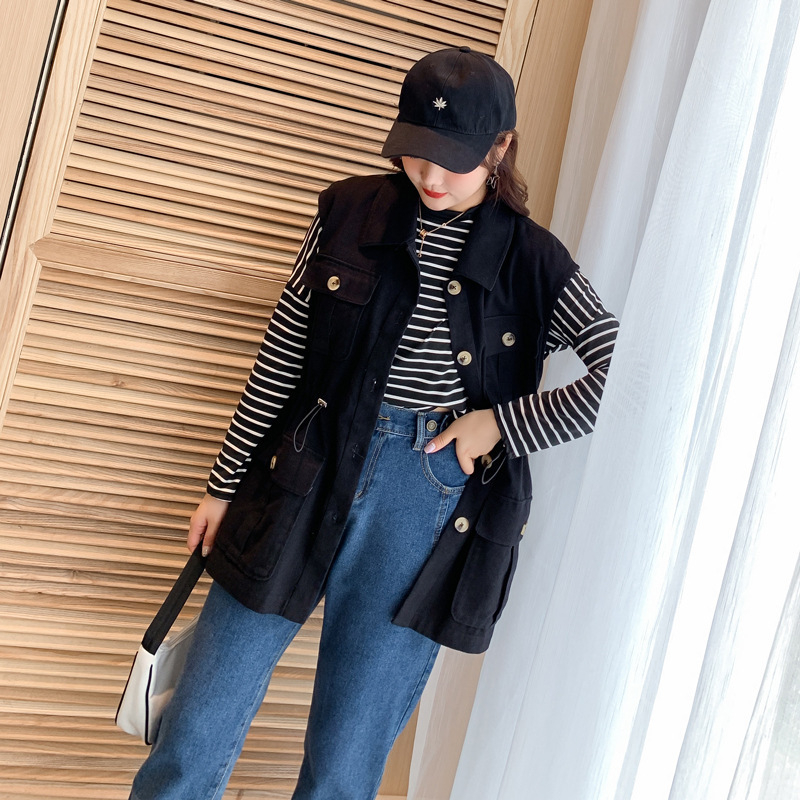 Vesta od chenille materijala, jednostavan uzorak, polo ovratnik, opušten kroj, japansko-korejski ležerni stil.