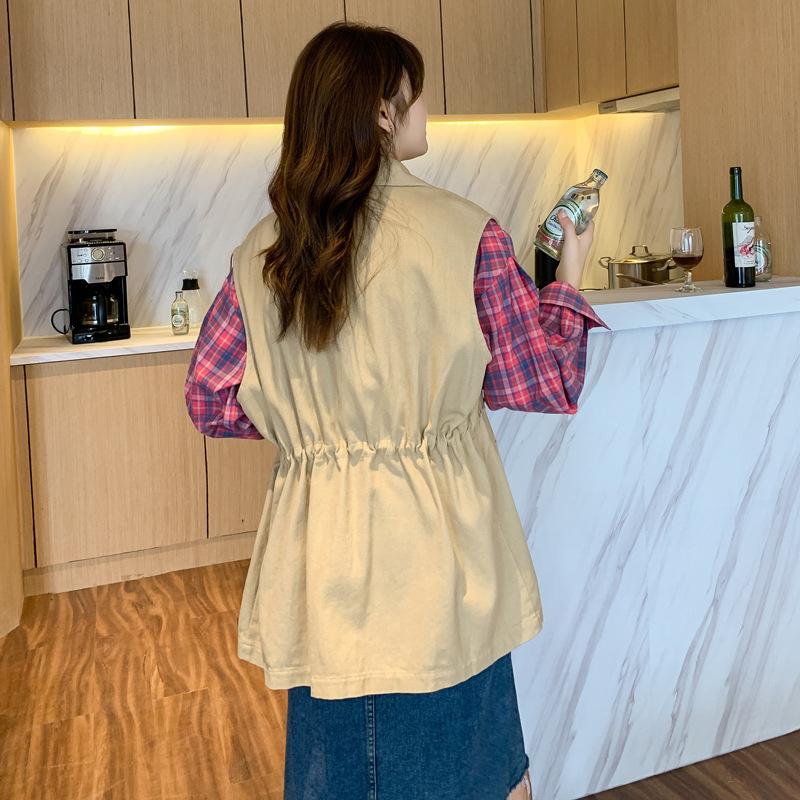 Vesta od chenille materijala, jednostavan uzorak, polo ovratnik, opušten kroj, japansko-korejski ležerni stil.