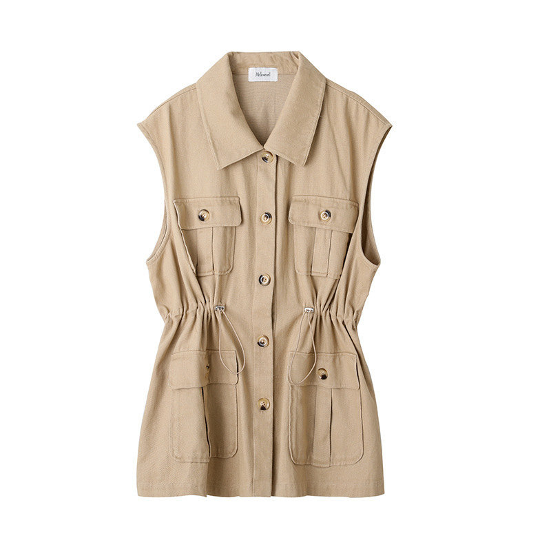 Vesta od chenille materijala, jednostavan uzorak, polo ovratnik, opušten kroj, japansko-korejski ležerni stil.