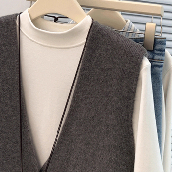 Ženski pleteni vest s V izrezom, kratka duljina 40–50 cm, najlon tkanina, 3D uzorak, zima 2025