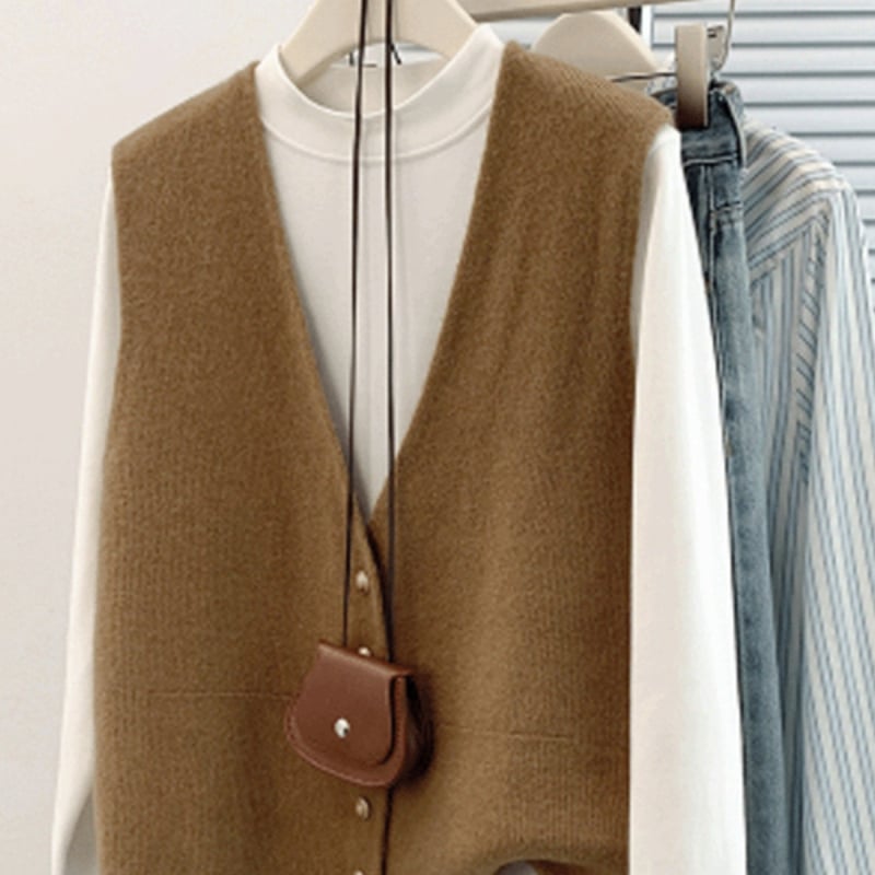 Ženski pleteni vest s V izrezom, kratka duljina 40–50 cm, najlon tkanina, 3D uzorak, zima 2025