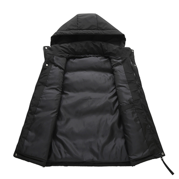 Debeli pamučni kapuljačasti prsluk s poliesterom punjenjem i jednobojnom tkaninom