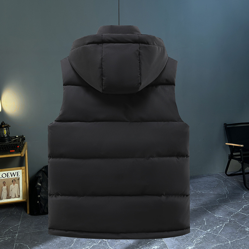 Debeli pamučni kapuljačasti prsluk s poliesterom punjenjem i jednobojnom tkaninom