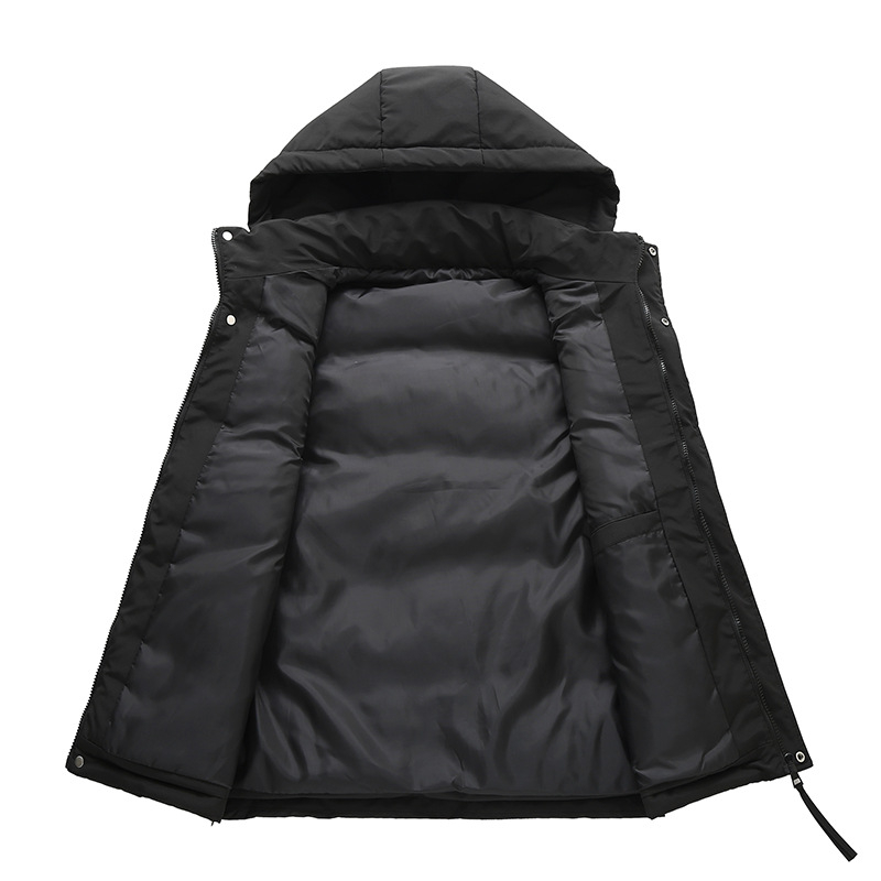 Debeli pamučni kapuljačasti prsluk s poliesterom punjenjem i jednobojnom tkaninom