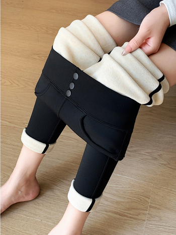 Pantaloni lungi pentru femei cu căptușeală de fleece, amestec nylon-elastan, talie înaltă, croială strânsă pencil