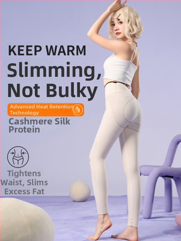 Colanți termici cu căptușire din fleece, din mătase Mulberry și elastan, talie înaltă, groși și calzi