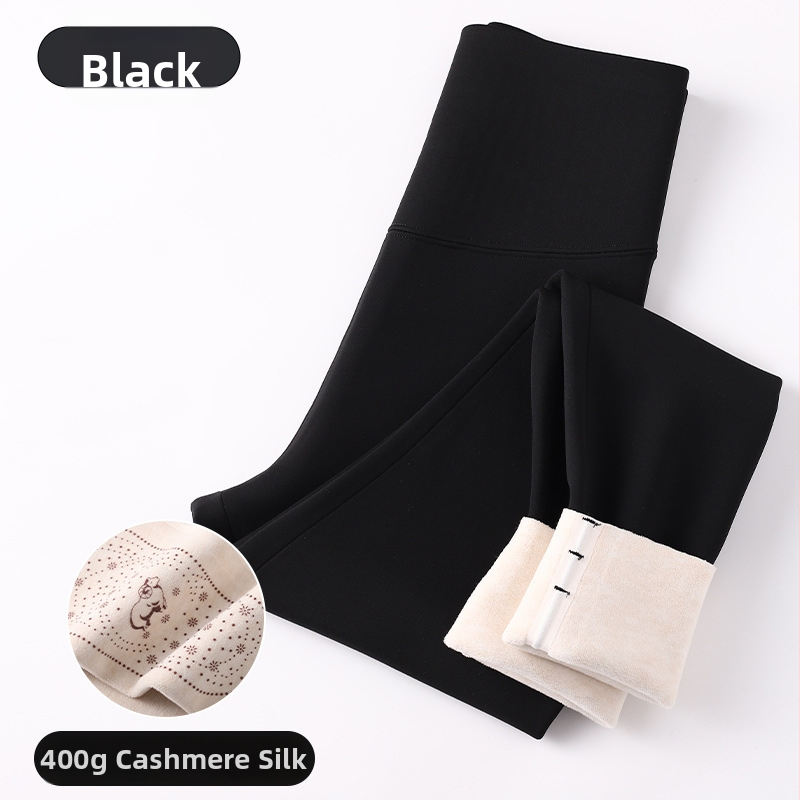 Colanți termici cu căptușire din fleece, din mătase Mulberry și elastan, talie înaltă, groși și calzi