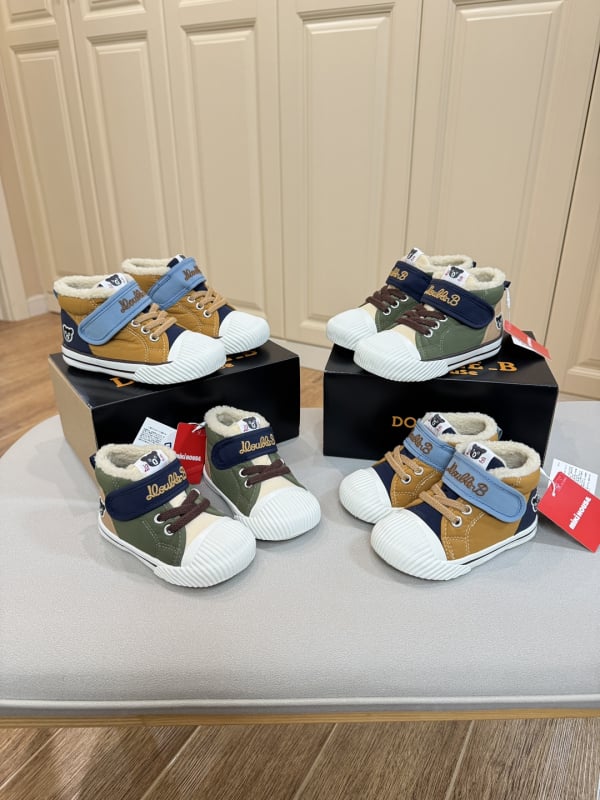 Pantofi sport pentru copii din bumbac cu Velcro, talpă din cauciuc, căptușeală din blană artificială, interior din bumbac, pentru copii 1–12 ani