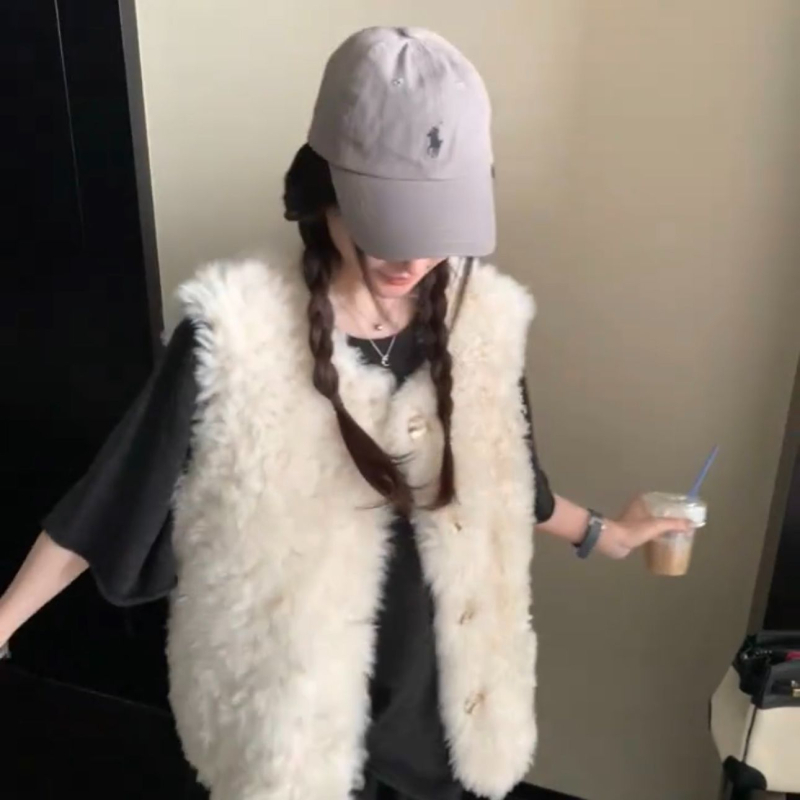 Ženski Chenille prsluk s krznom ovratnikom, Spandex smjesa, japansko-korejski ležerni stil, proljeće 2025