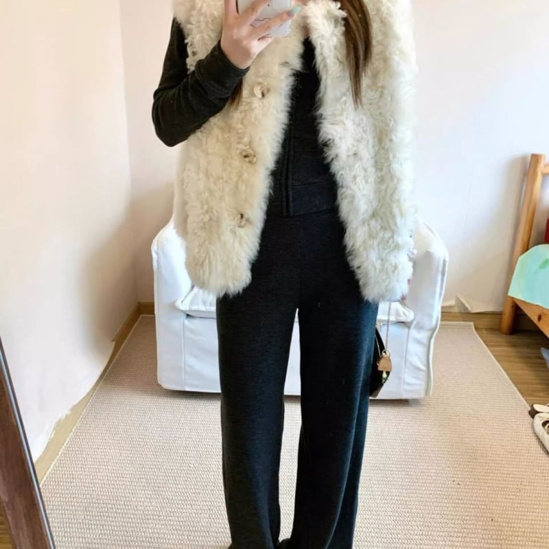 Ženski Chenille prsluk s krznom ovratnikom, Spandex smjesa, japansko-korejski ležerni stil, proljeće 2025