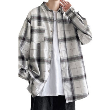 Férfi kockásing Koreai stílusban, lazított szabású, álló gallér, hosszú ujjú, anyag: pamut-poliészter keverék, géppel mosható, ideális tavaszra és őszre