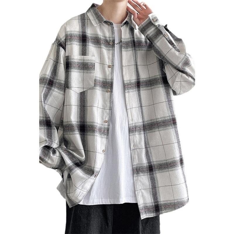 Férfi kockásing Koreai stílusban, lazított szabású, álló gallér, hosszú ujjú, anyag: pamut-poliészter keverék, géppel mosható, ideális tavaszra és őszre