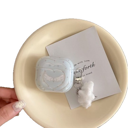 Xinghe puscaur AirPods Pro korpuss – puscaurīgs mīlestības sirds spārnu dizains, pilns pārklājums, TPU, injekciju formēšana, saderīgs ar Apple