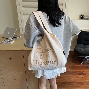 Geantă de pânză tote pentru relaxare și călătorii, căptușeală din nylon, formă orizontală pătrată, închidere cu cataramă, buzunar intern pentru telefon, o curea de umăr, Vara 2025