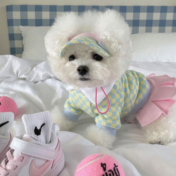 Set odjeće za psa: karirani akrilni pleteni komad (Pattern: Checkerboard; Material: Acrylic; Weaving: Plain weave; Jacquard)