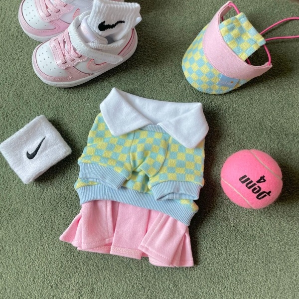 Set odjeće za psa: karirani akrilni pleteni komad (Pattern: Checkerboard; Material: Acrylic; Weaving: Plain weave; Jacquard)