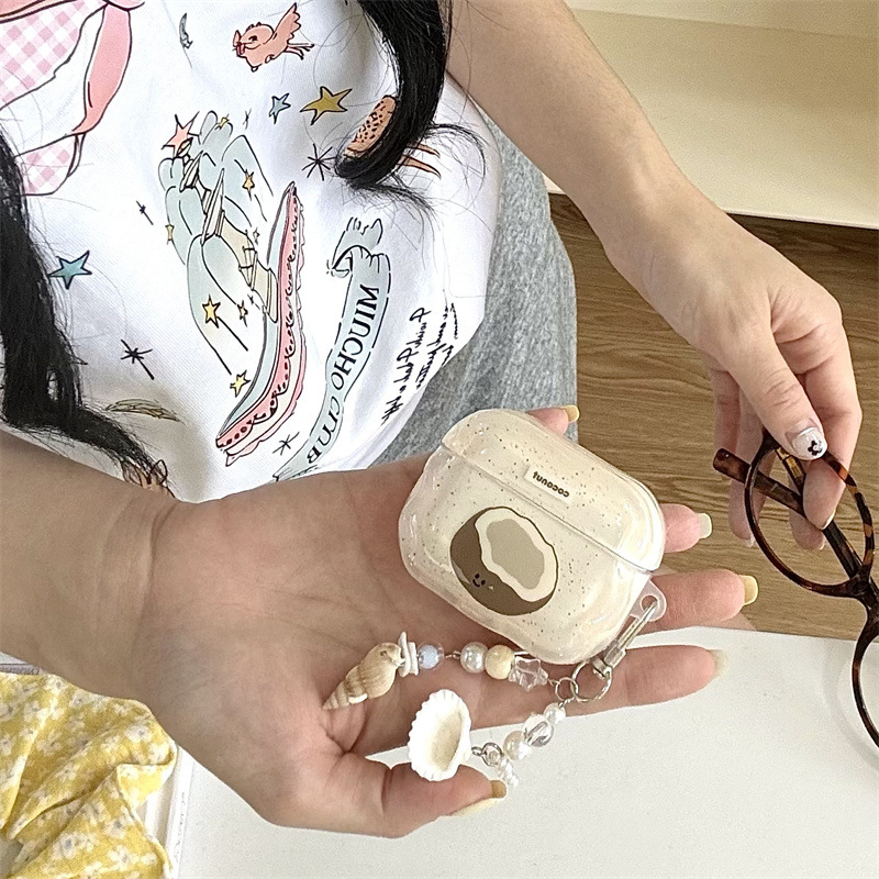 Carcasă de protecție din silicon pentru Apple AirPods Pro (generația 2 și 3) – husă moale, stil desen animat, gravură cu motiv de nucă de cocos