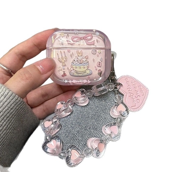 Zaštitno kućište AirPods Pro 3 – poluprozirni crtani dizajn šalice čaja s zecom, završni sprej, materijal: drugo, za Apple