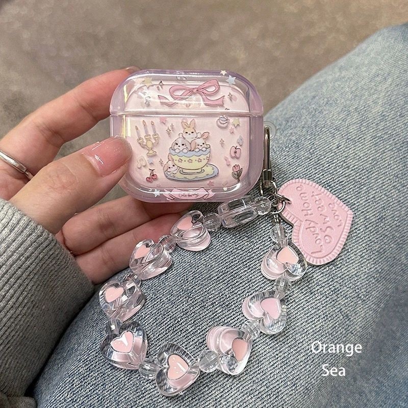 Zaštitno kućište AirPods Pro 3 – poluprozirni crtani dizajn šalice čaja s zecom, završni sprej, materijal: drugo, za Apple