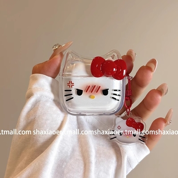 TPU zaštitna futrola za AirPods Pro 2 s 3D reljefom u Cartoon stilu Angry Hello Kitty, kompatibilna s AirPods 3 (4. generacija)