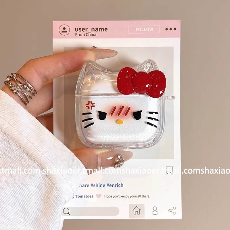 TPU zaštitna futrola za AirPods Pro 2 s 3D reljefom u Cartoon stilu Angry Hello Kitty, kompatibilna s AirPods 3 (4. generacija)