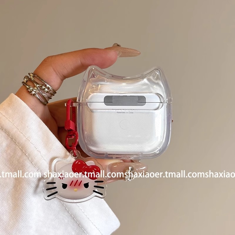 TPU zaštitna futrola za AirPods Pro 2 s 3D reljefom u Cartoon stilu Angry Hello Kitty, kompatibilna s AirPods 3 (4. generacija)