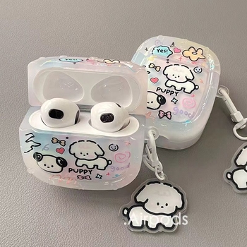 Kućište AirPods - Slatki cvjetni crtić dizajn psa, TPU mekano kućište, graviranje, kompatibilno s Apple