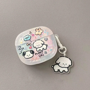 Kućište AirPods - Slatki cvjetni crtić dizajn psa, TPU mekano kućište, graviranje, kompatibilno s Apple