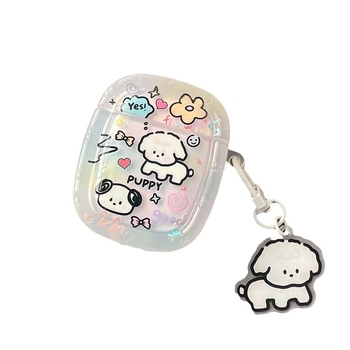 Kućište AirPods - Slatki cvjetni crtić dizajn psa, TPU mekano kućište, graviranje, kompatibilno s Apple