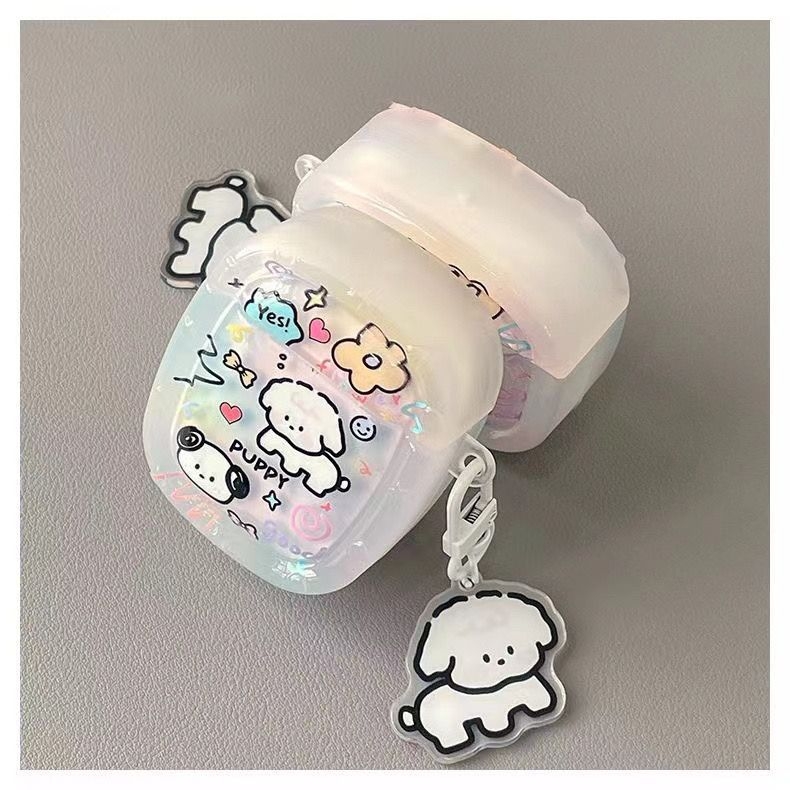 Kućište AirPods - Slatki cvjetni crtić dizajn psa, TPU mekano kućište, graviranje, kompatibilno s Apple