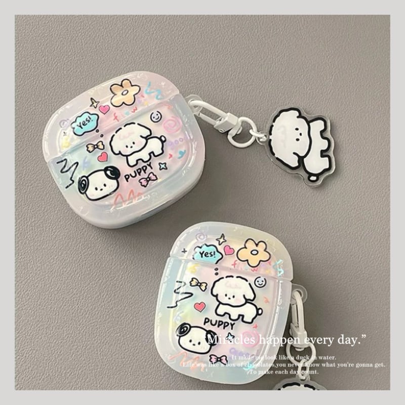 Kućište AirPods - Slatki cvjetni crtić dizajn psa, TPU mekano kućište, graviranje, kompatibilno s Apple