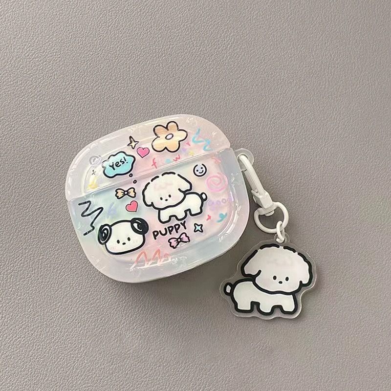 Kućište AirPods - Slatki cvjetni crtić dizajn psa, TPU mekano kućište, graviranje, kompatibilno s Apple
