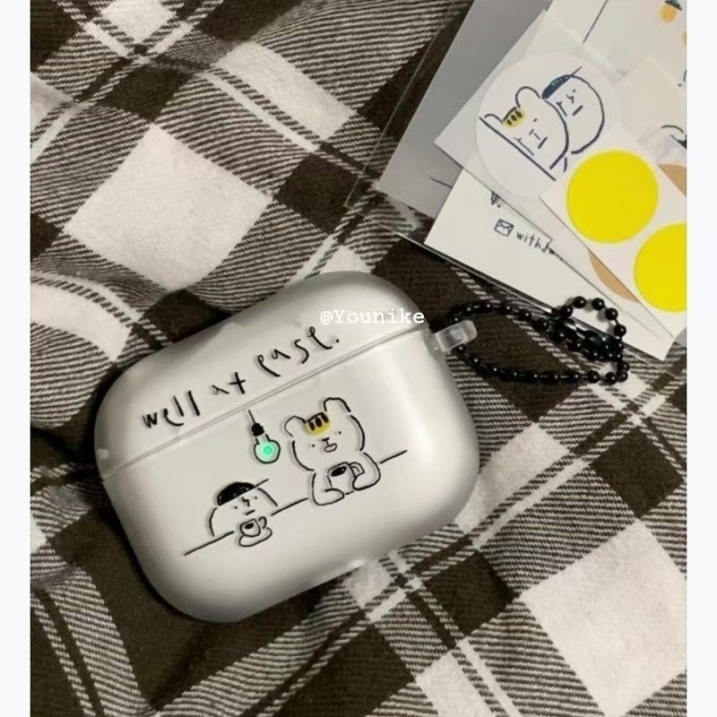 Zaštitna futrola AirPods Pro 3 s dizajnom medvjeda koji pije kavu, TPU, mat završetak, sprej završna obrada, kompatibilno s AirPods Pro 3